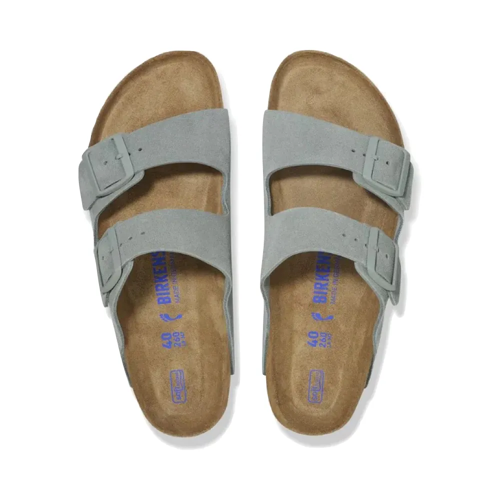 Birkenstock Arizona Suede Soft Footbed Sandal in Pure Sage