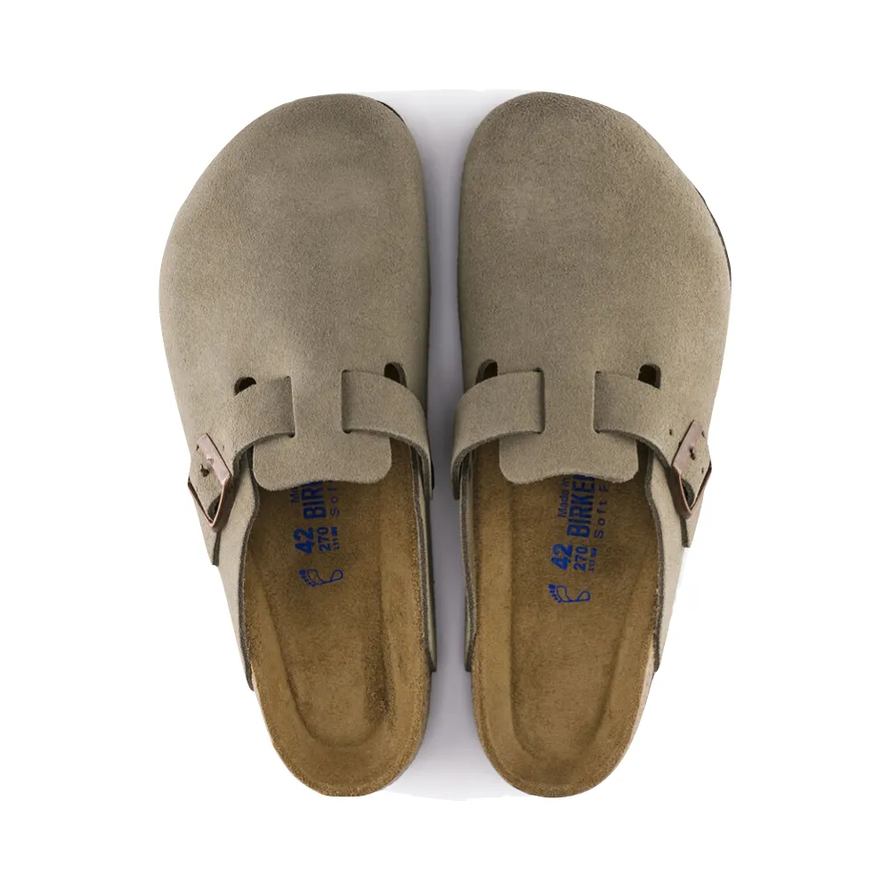 Birkenstock Boston Suede Leather Soft Footbed Clog in Taupe