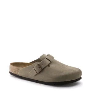 Birkenstock Boston Suede Leather Soft Footbed Clog in Taupe
