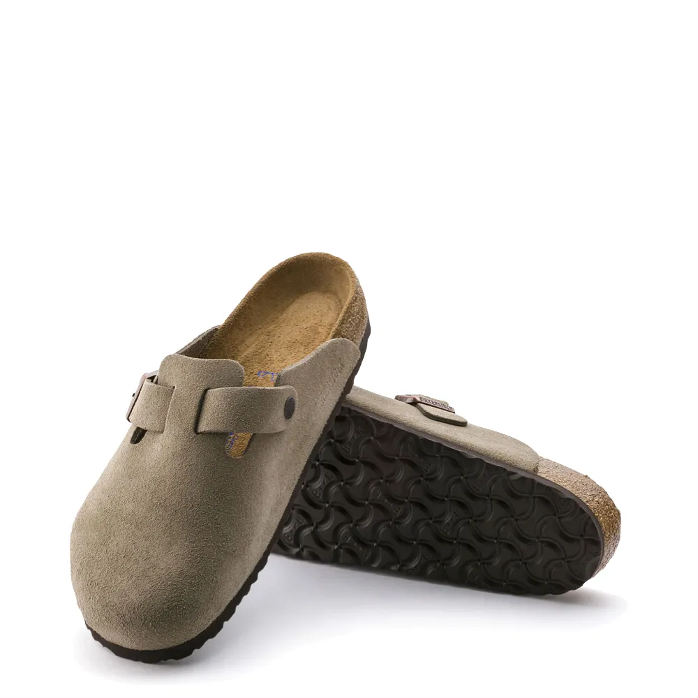 Birkenstock Boston Suede Leather Soft Footbed Clog in Taupe