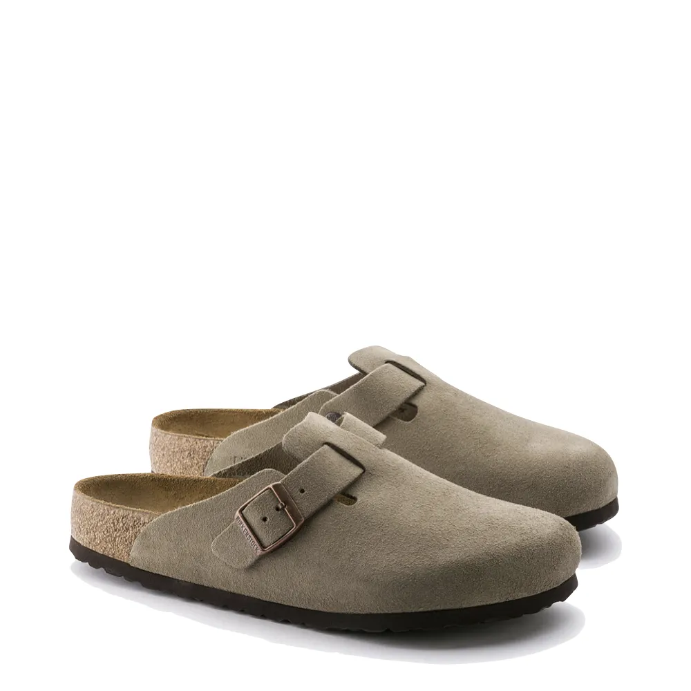 Birkenstock Boston Suede Leather Soft Footbed Clog in Taupe
