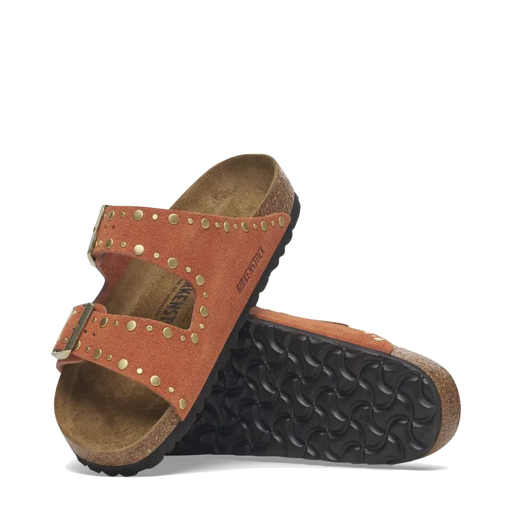 Birkenstock Women's Arizona Rivet Suede Sandal in Dark Rust