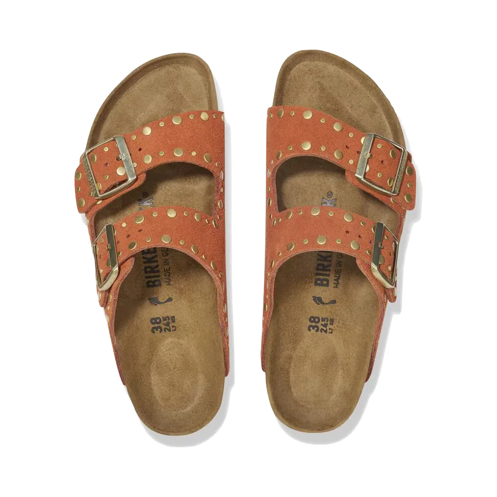Birkenstock Women's Arizona Rivet Suede Sandal in Dark Rust