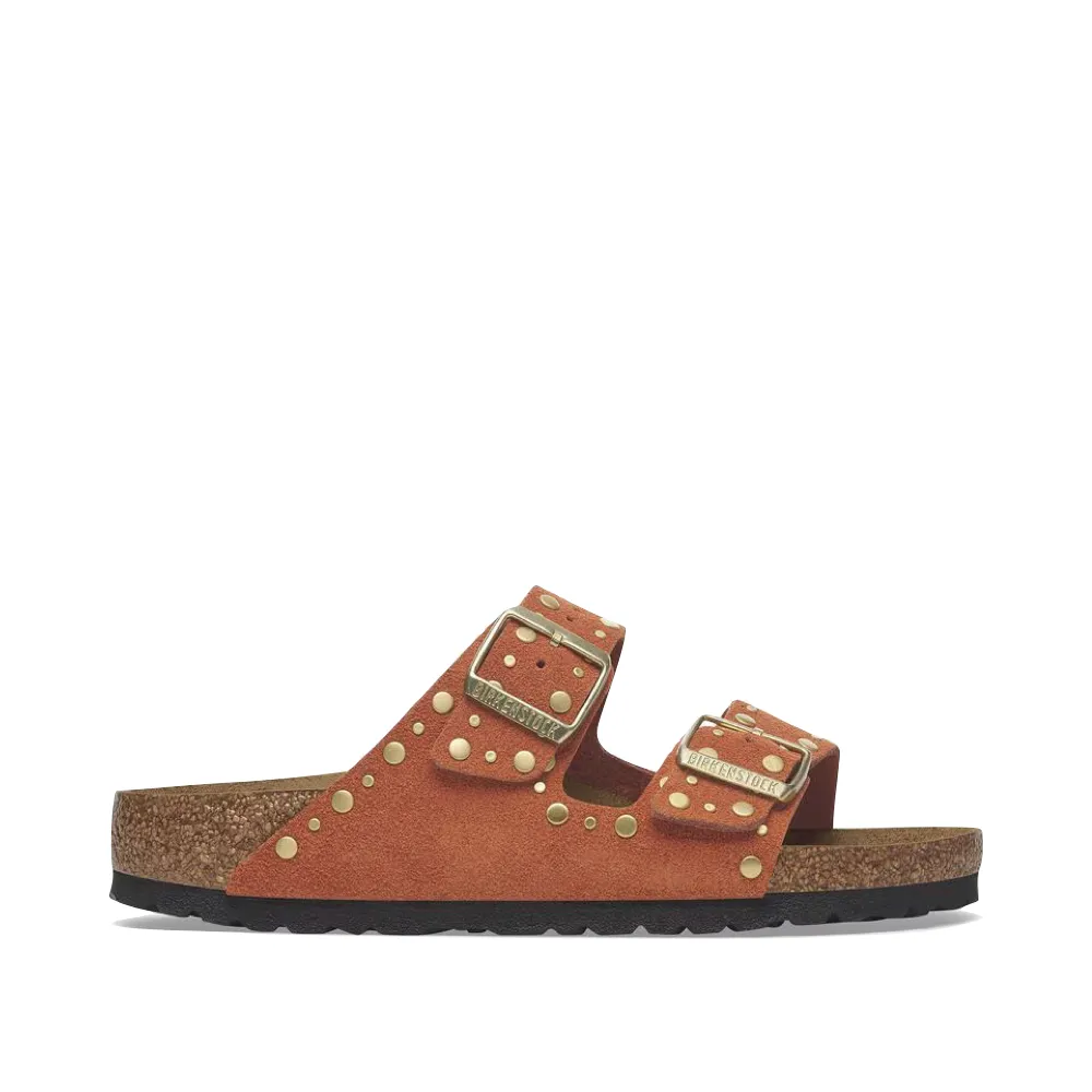 Birkenstock Women's Arizona Rivet Suede Sandal in Dark Rust