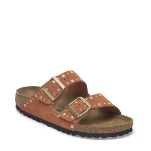 Birkenstock Women's Arizona Rivet Suede Sandal in Dark Rust