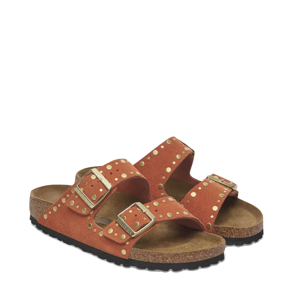 Birkenstock Women's Arizona Rivet Suede Sandal in Dark Rust