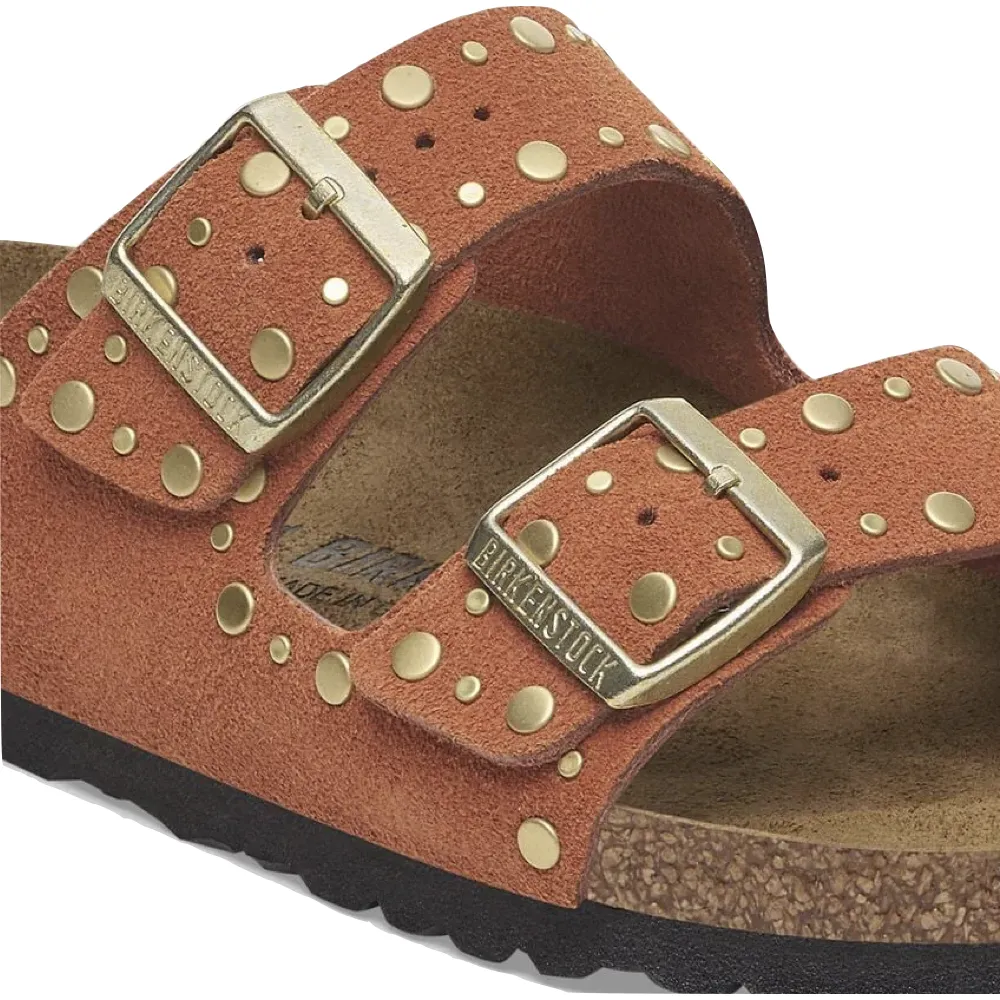 Birkenstock Women's Arizona Rivet Suede Sandal in Dark Rust