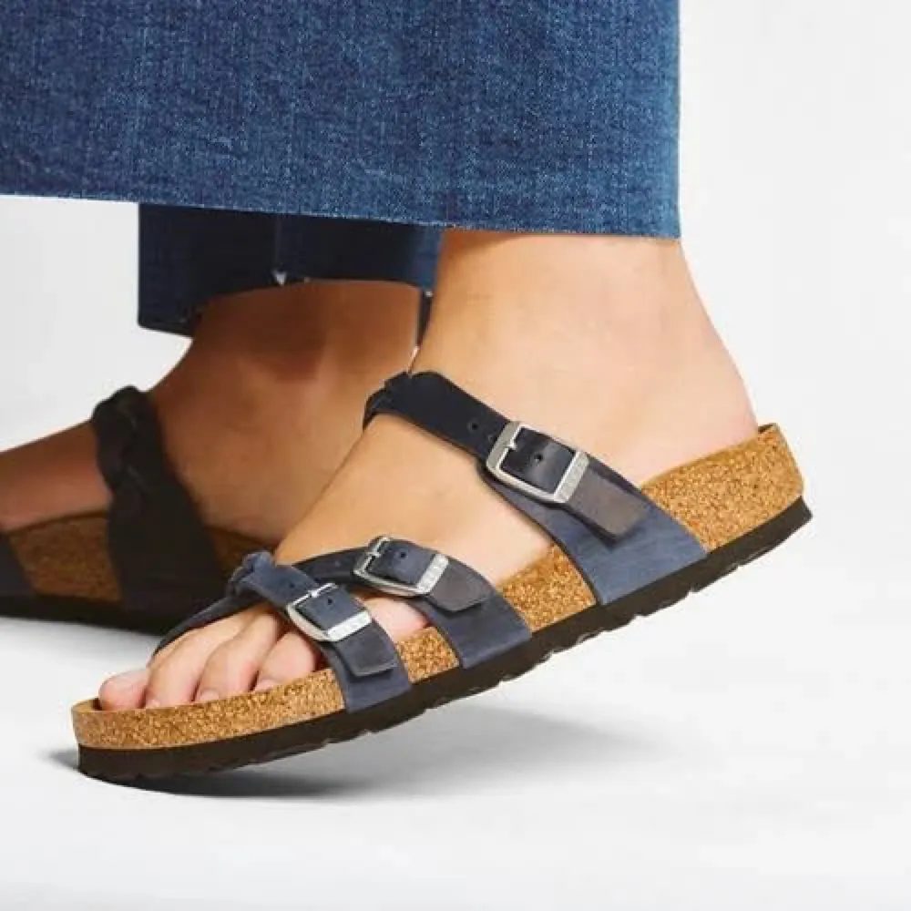 Birkenstock Women's Franca Braided Oiled Leather Sandal in Navy