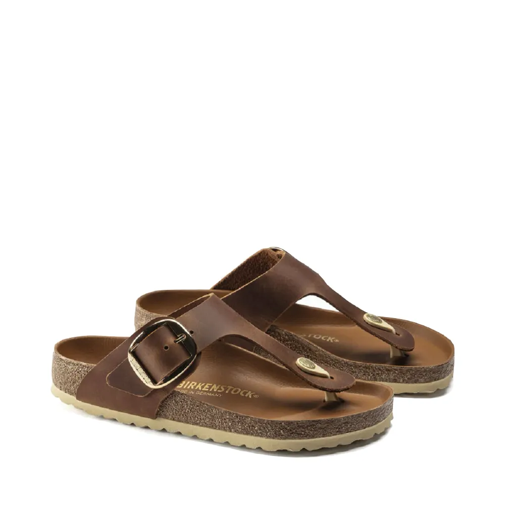 Birkenstock Women's Gizeh Oiled Leather Big Buckle Sandal in Cognac