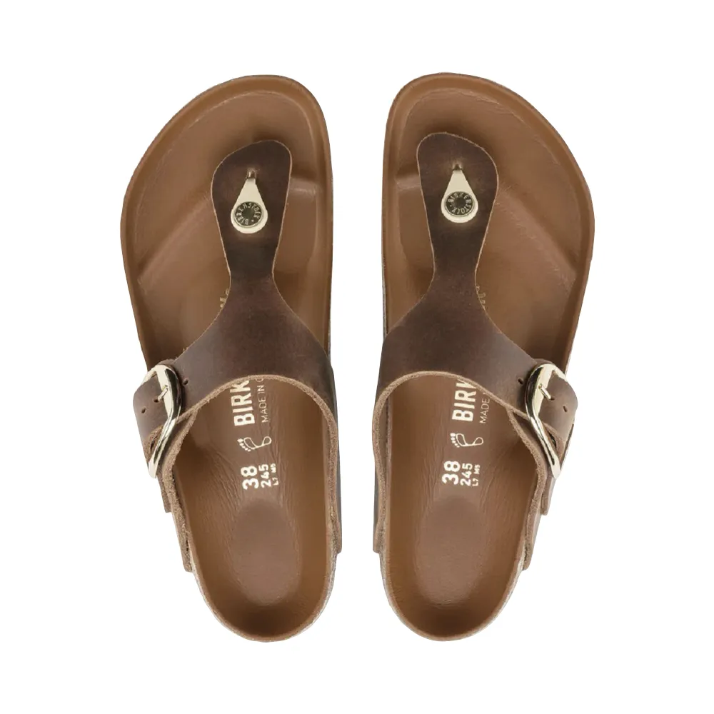 Birkenstock Women's Gizeh Oiled Leather Big Buckle Sandal in Cognac