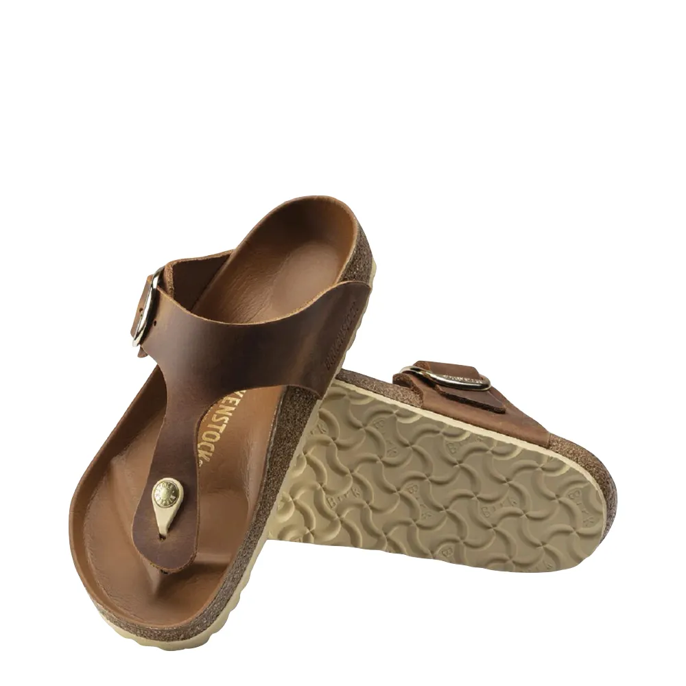 Birkenstock Women's Gizeh Oiled Leather Big Buckle Sandal in Cognac