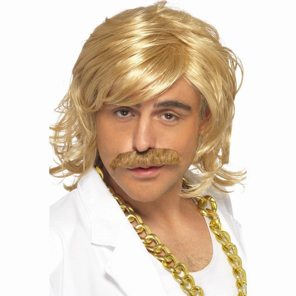 Blonde Game Show Host Wig & Moustache
