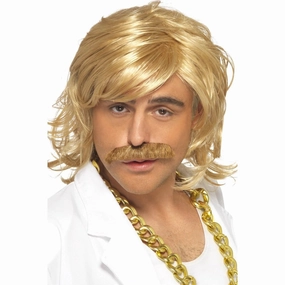 Blonde Game Show Host Wig & Moustache