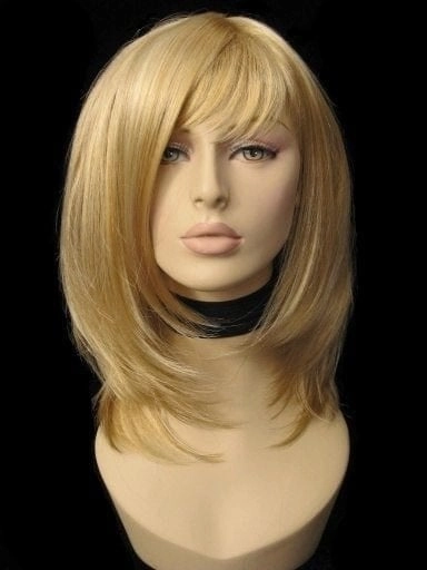 Blonde mid-length wig, face frame, layered style: Lilly