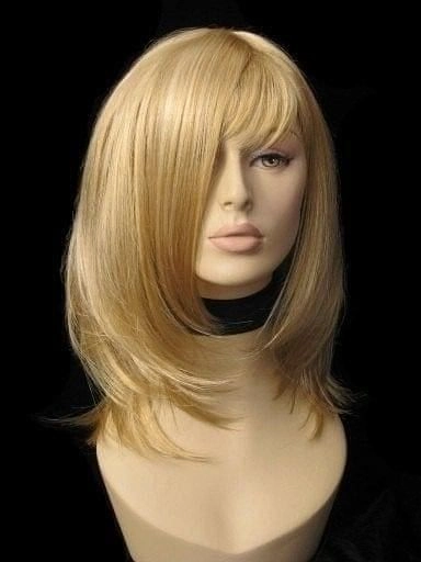 Blonde mid-length wig, face frame, layered style: Lilly