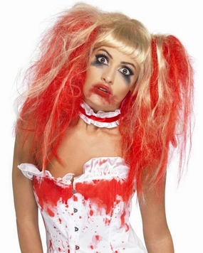 Blood Drip Red and Blonde Pigtails Wig