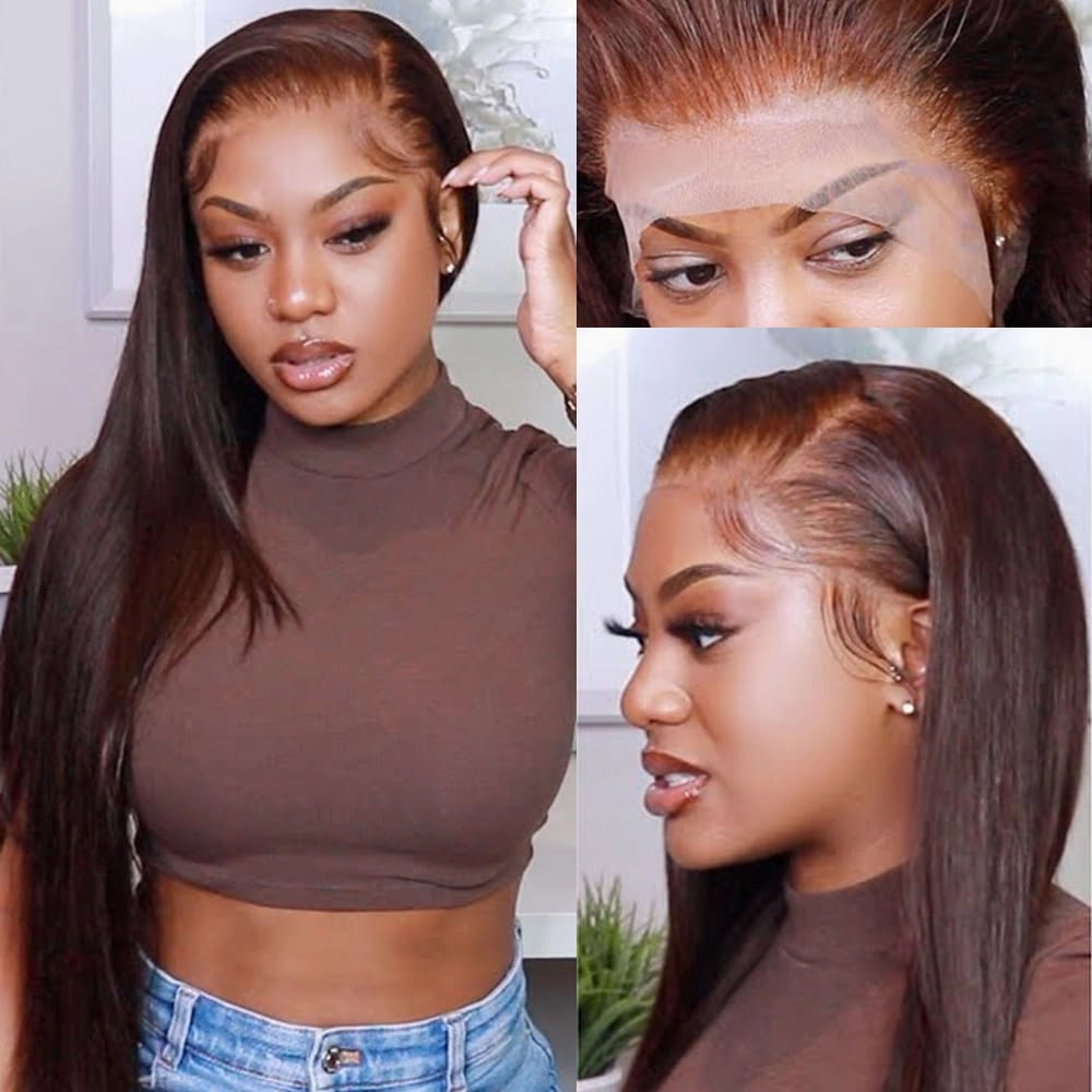 Boutique Brown Colored Skin Melt Lace   Delicate Hairline Frontal Wig