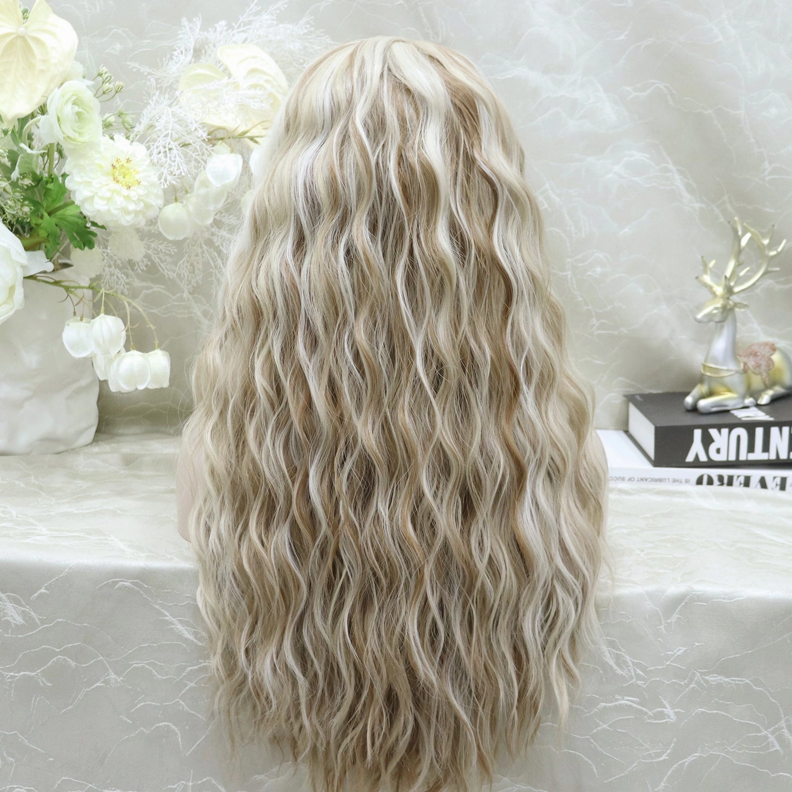 Brenda Collection-Phoebe Skunk Stripe Cream Blonde With Highlight Water Wave 13*4 Lace Front Wig