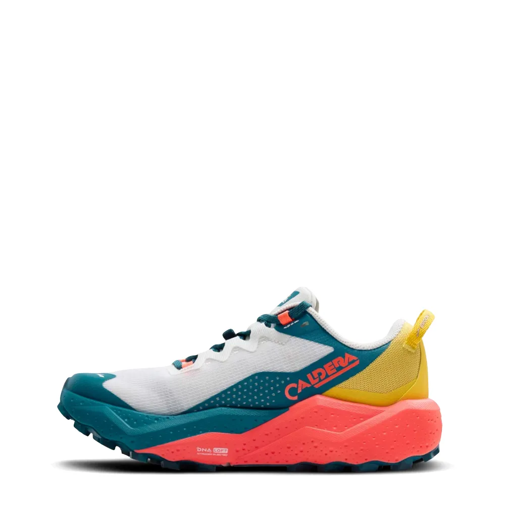 Brooks Women's Caldera 8 Sneaker in Bit of Blue/Quince/Flame