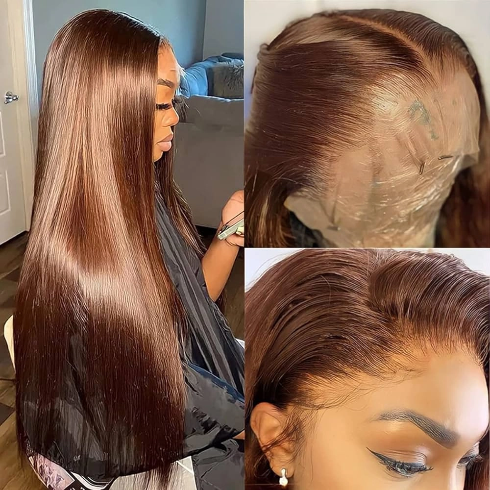 Brown 13x6 Skin Melt Lace Front Silk Straight Human Hair Wig