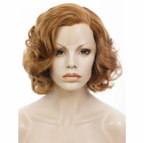 Brown Bob Wavy Short Lace Front Synthetic 1940S Wig