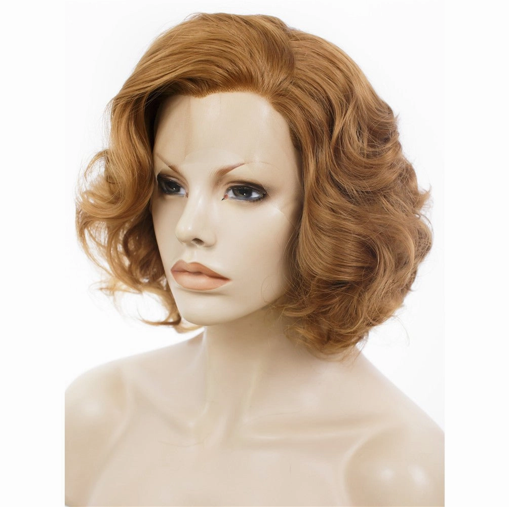 Brown Bob Wavy Short Lace Front Synthetic 1940S Wig