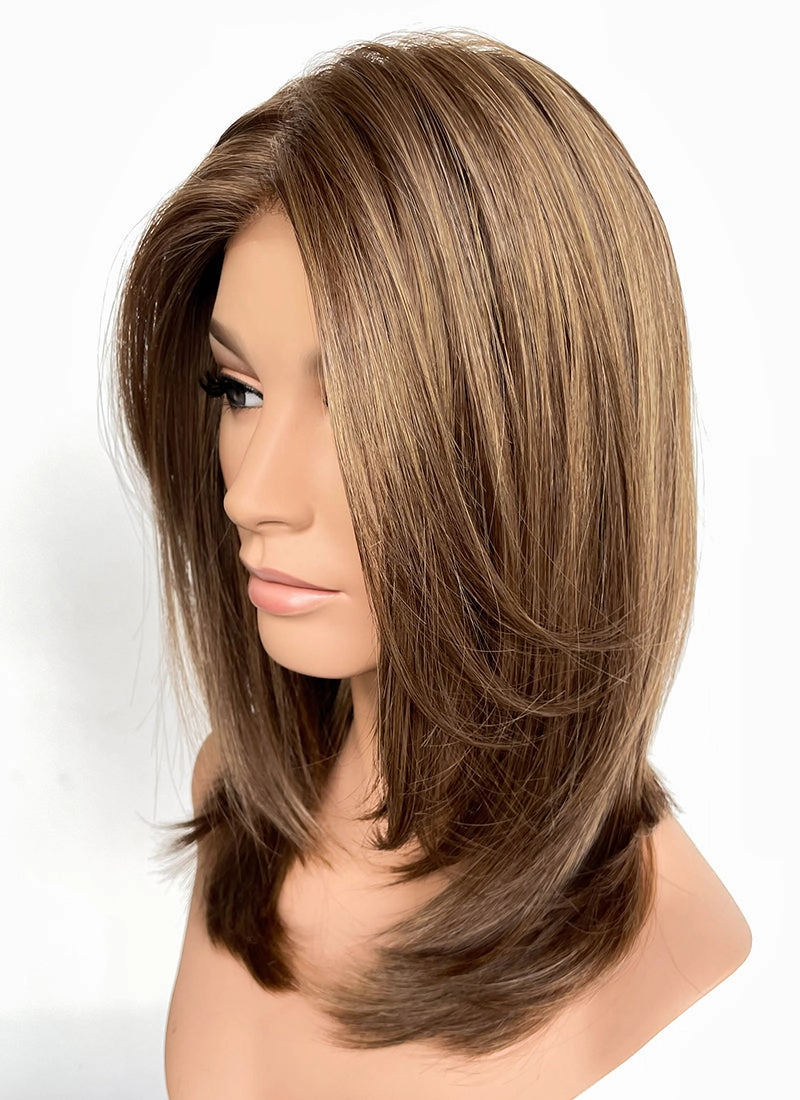 Brunette Straight Mono Top Bob Lace Wig MN009