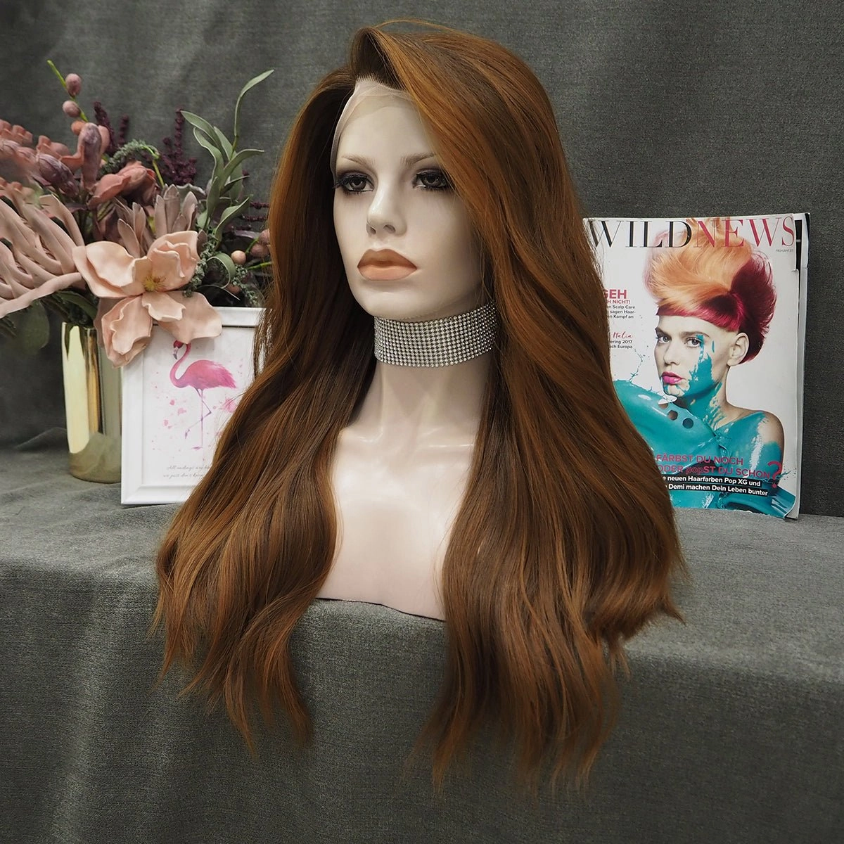 Chestnut Brown Wavy Synthetic Lace Front Wig For Daily Lolking