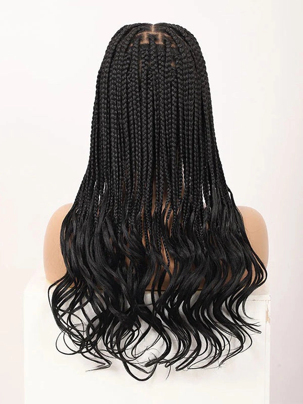 Chinalacewig 18inch HD Full Lace Knotless Boho Braids With Wave Hair Ends Natural Color Box Braid Wigs