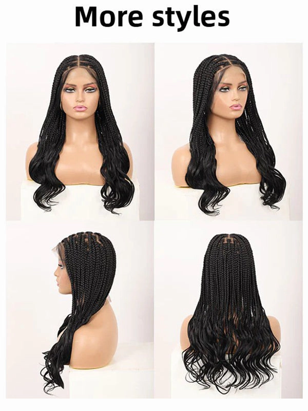 Chinalacewig 18inch HD Full Lace Knotless Boho Braids With Wave Hair Ends Natural Color Box Braid Wigs