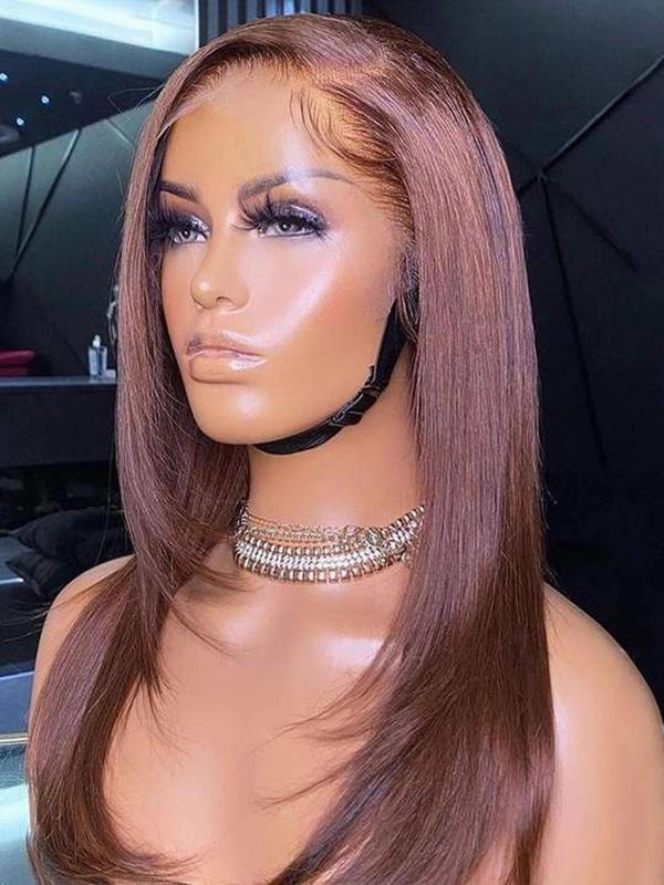 Chinalacewig Honey Brown Layer Silky Straight 13x6 Transparent Lace Front Wigs CF225