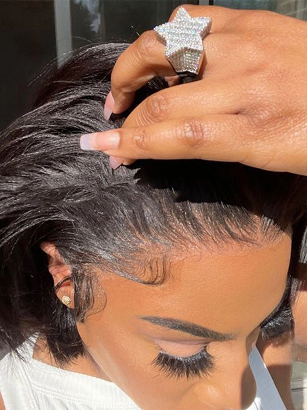 Chinalacewig Human Hair Blunt Cut Bob Relaxed Hair Yaki Bob HD Lace Front Wig CF061