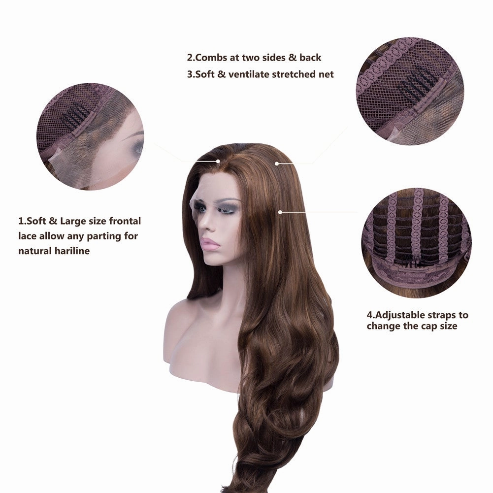 Christine -  Highlight Brown Long Wavy Lace Front Synthetic Wig