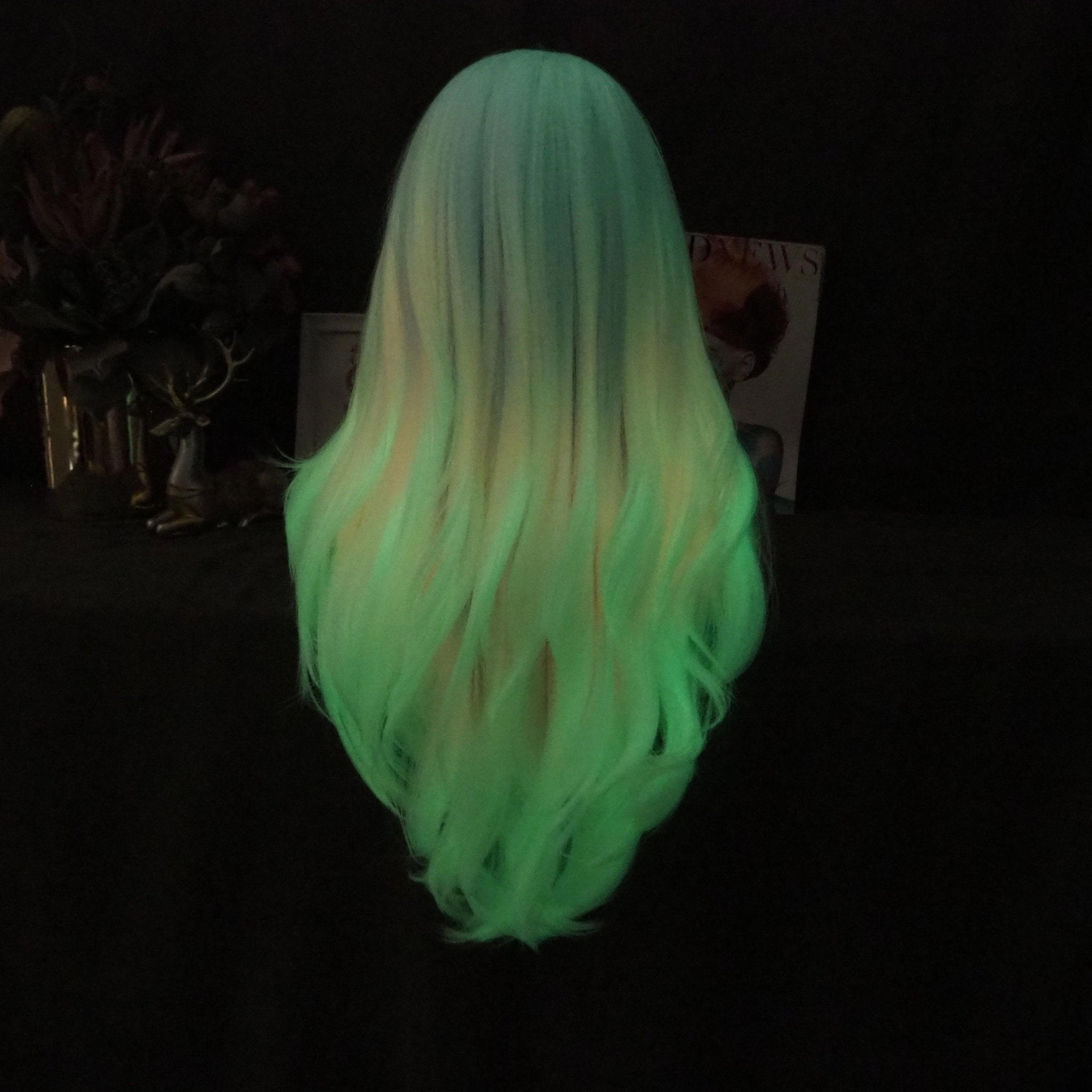 City Star - New Pastel Pink Ombre Noctilucent Long Synthetic Lace Front Party Wigs