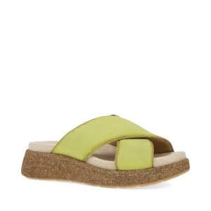 Dansko Women's Bridget Leather Platform Slide Sandal in Lime Burnished Suede