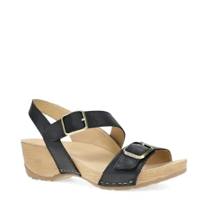 Dansko Women's Trinity Heeled Sandal in Black Burnished Nubuck