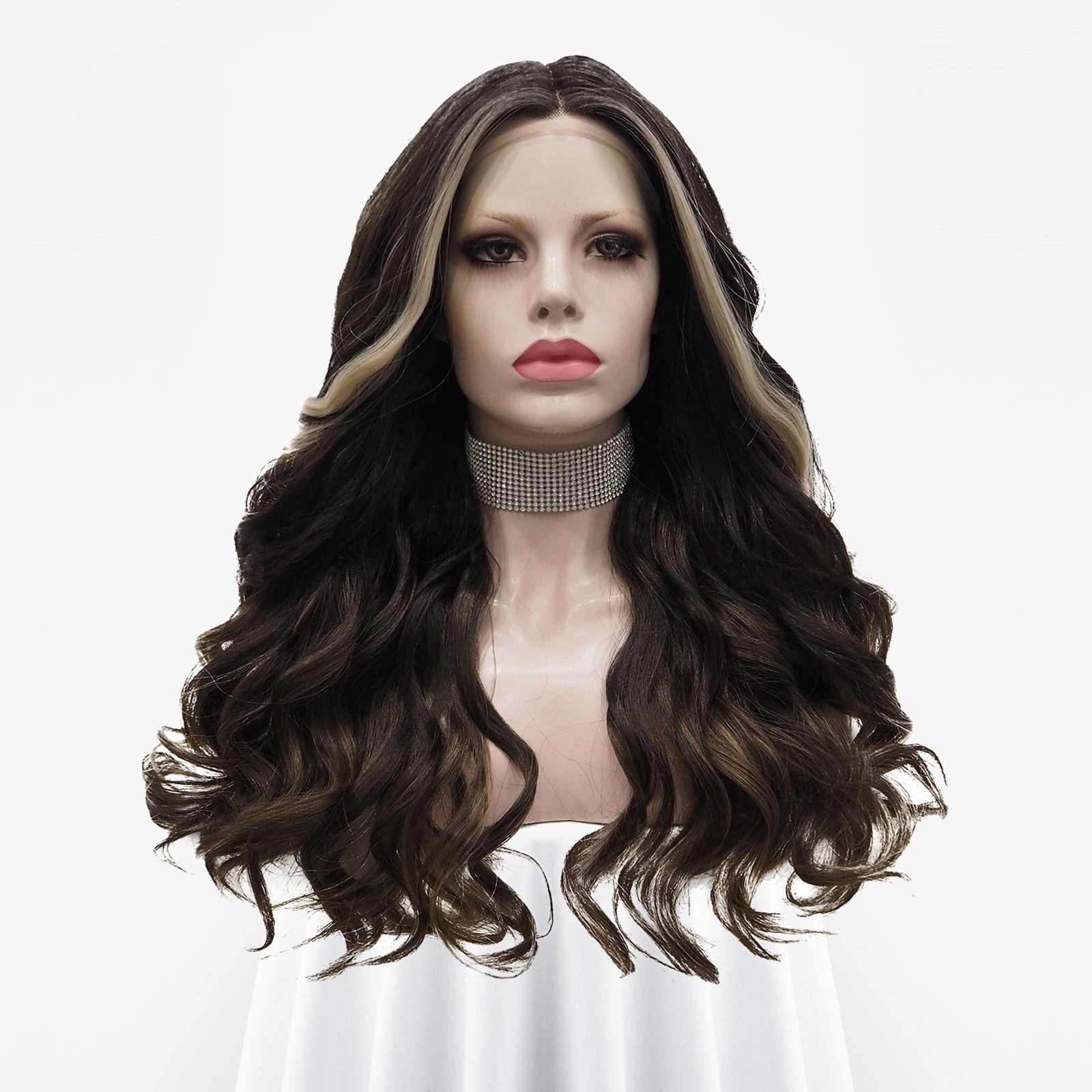 Dark Brown Highlights Wave Lace Front T Part Daily Party Wear Women Wig