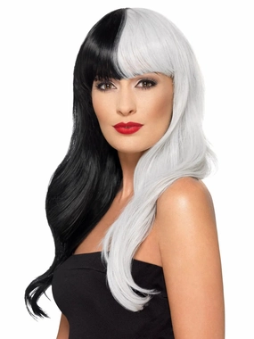 Deluxe Wig, Black Half & White Half With Fringe