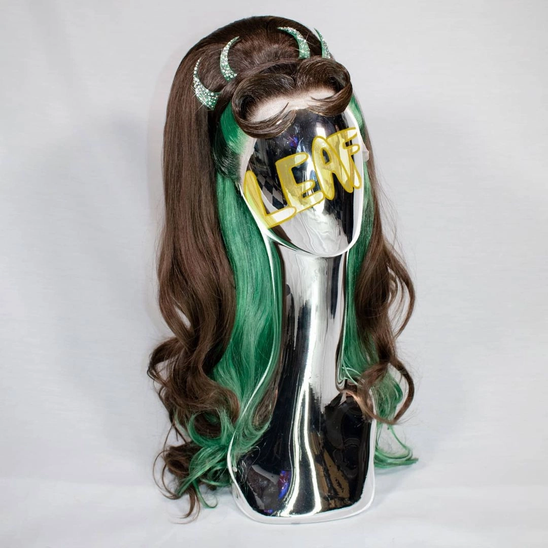 Duchess - Brown And Green Ombre Long Wavy Syntetic Lace Front Wig