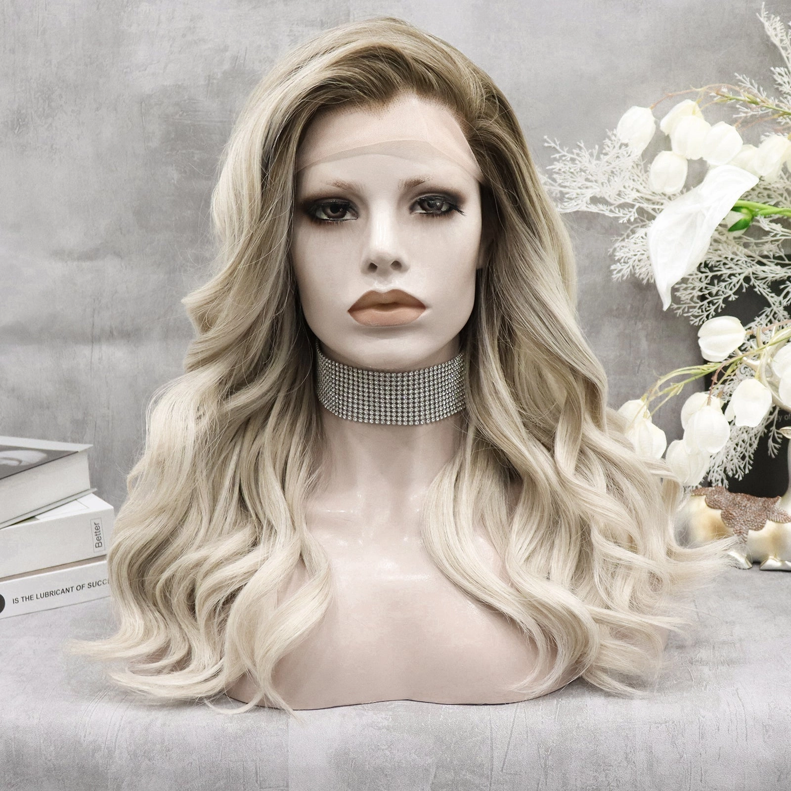 Elegant - White Blonde And Dark Root Shoulder Wave Lace Front Imstyle Daily Wig