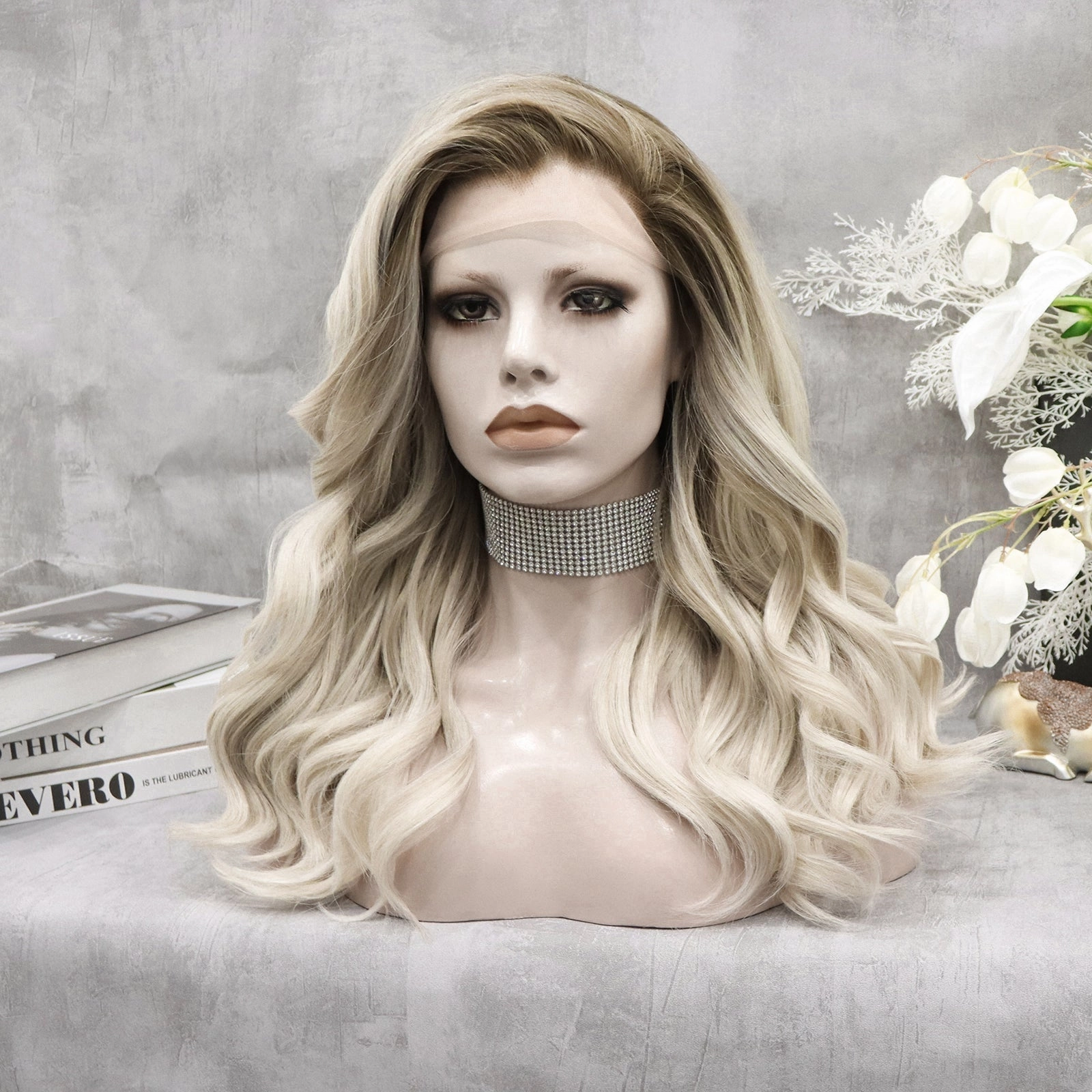Elegant - White Blonde And Dark Root Shoulder Wave Lace Front Imstyle Daily Wig