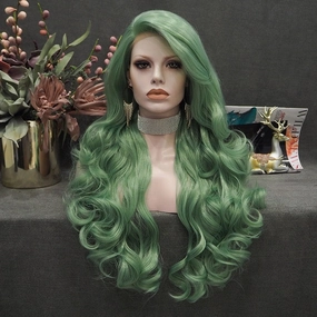 Emerald -Green Long Wavy Synthetic Lace Front Wig