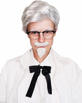 Fried Chicken Colonel Grey Wig Mo Goatee Glasses and Tie Set