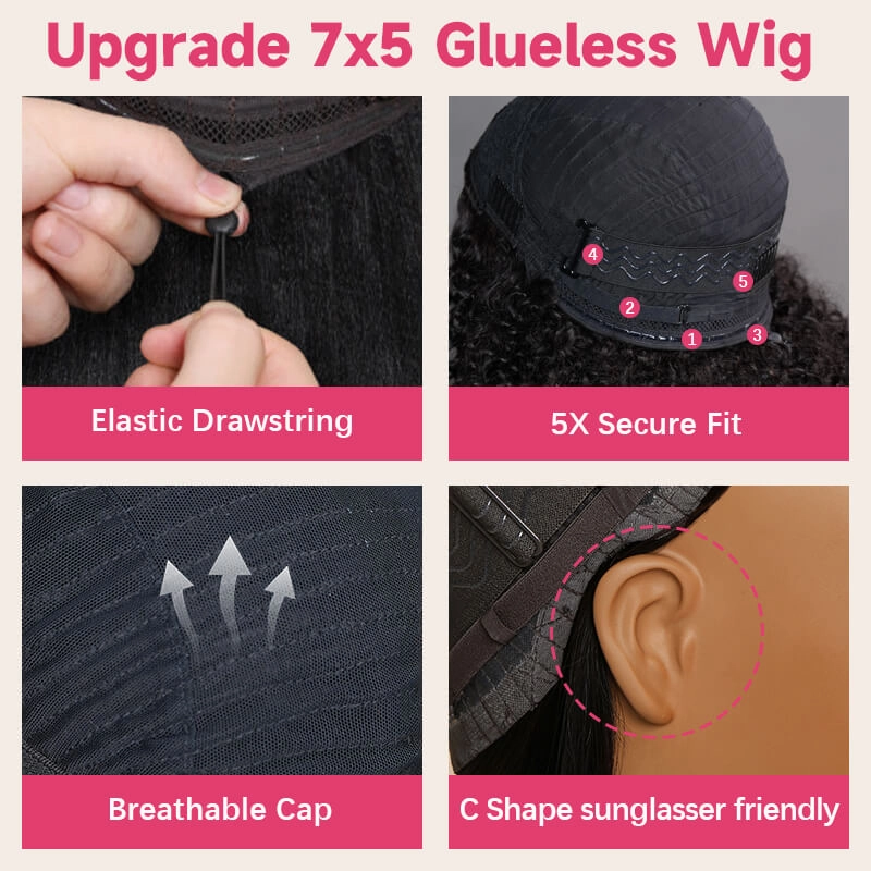 Geeta Straight 7x5 Lace Glueless Wig Burgundy Purple Black Cherry Invisi Drawstring Human Hair Wigs