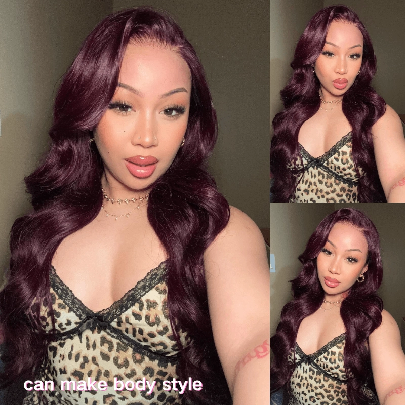 Geeta Straight 7x5 Lace Glueless Wig Burgundy Purple Black Cherry Invisi Drawstring Human Hair Wigs