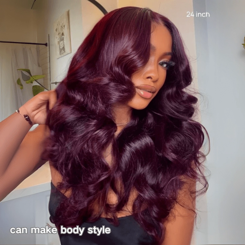 Geeta Straight 7x5 Lace Glueless Wig Burgundy Purple Black Cherry Invisi Drawstring Human Hair Wigs