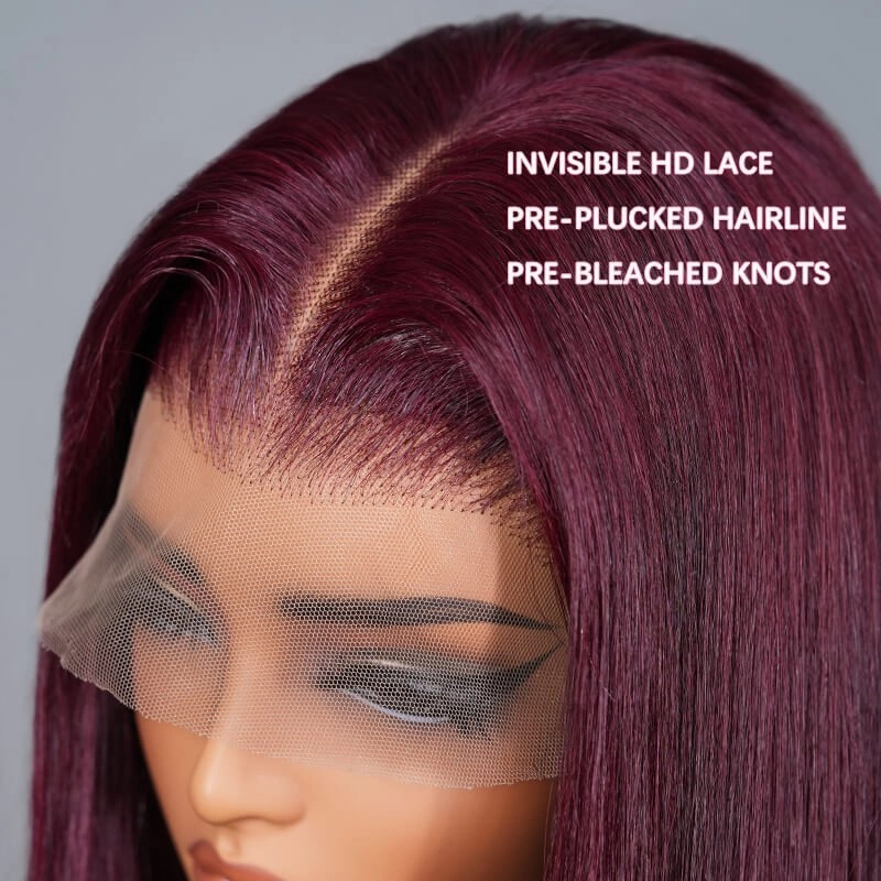Geeta Straight 7x5 Lace Glueless Wig Burgundy Purple Black Cherry Invisi Drawstring Human Hair Wigs