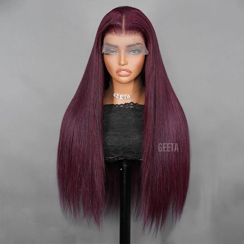 Geeta Straight 7x5 Lace Glueless Wig Burgundy Purple Black Cherry Invisi Drawstring Human Hair Wigs