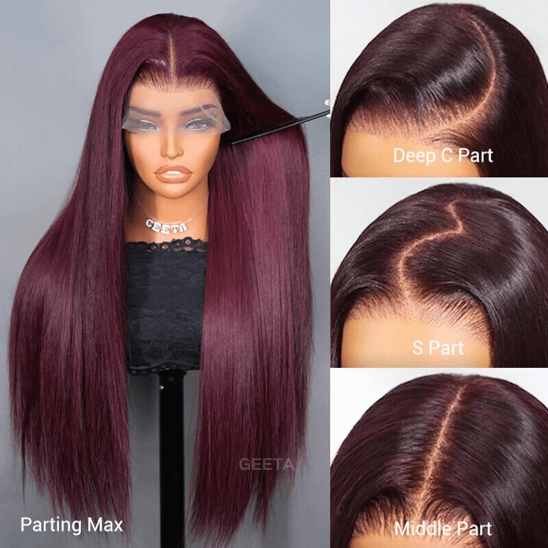 Geeta Straight 7x5 Lace Glueless Wig Burgundy Purple Black Cherry Invisi Drawstring Human Hair Wigs