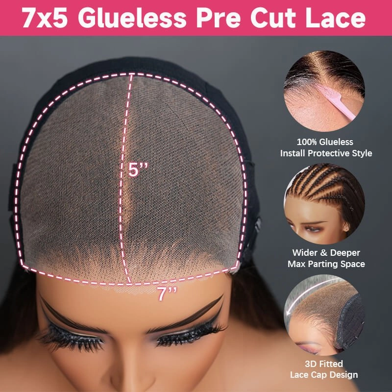 Geeta Straight 7x5 Lace Glueless Wig Burgundy Purple Black Cherry Invisi Drawstring Human Hair Wigs